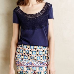Anthropologie Meadow Rue Navy Crochet Bib Tee
